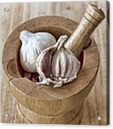 Garlic, Pestle And Mortar Acrylic Print