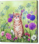 Ginger Kitten In Flowers Acrylic Print