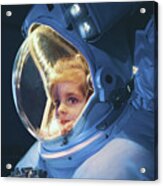 Girl Inside Astronaut Suit Looking Acrylic Print
