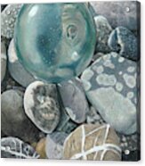 Glass Float And Beach Rocks Acrylic Print