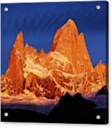 Golden Sunrise At Fitz Roy Mountain In Argentinean Patagonia Acrylic Print