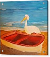 Great Egret Guarding Fishing Boat Acrylic Print