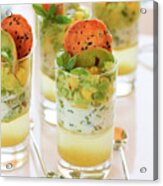 Green Zebra Tomato,chive Cream And Avocado Verrines Topped With Herbes De Provence Tuiles Acrylic Print