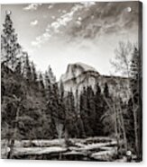 Half Dome Yosemite Mountain Landscape In Sepia Monochrome Acrylic Print