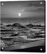Horizontal Black And White Photograph Of A Lake Michigan Sunset Acrylic Print