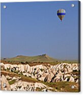 Hot Air Balloon Flying Over Landscape Acrylic Print