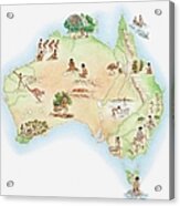 Illustrated Map Of Australia Showing Acrylic Print
