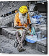 India Streets - An Indian Old Man Acrylic Print