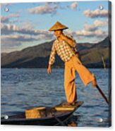 Intha Fisherman On Lake Inle In Myanmar Acrylic Print