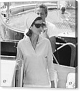 Jackie Kennedy Standing In Prow Of Boat Acrylic Print
