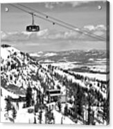 Jackson Hole Big Red Tram In The Tetons Black And White Acrylic Print