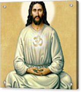 Jesus Meditating - The Christ Of India - On Gold With Om Acrylic Print