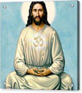 Jesus Meditating With Om On Blue Acrylic Print