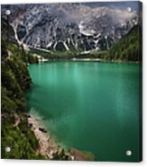 Lago Di Braies And Dolomites, Northern Acrylic Print