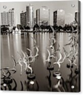 Lake Eola Take Flight And Orlando Skyline - Sepia Acrylic Print