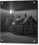 Late Night Snow Squall At West Quoddy Head Lighthouse Acrylic Print
