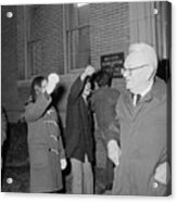Lewis Hershey Greeted By Protesters Acrylic Print