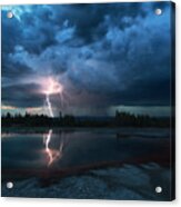 Lightning Above Turquoise Pool Acrylic Print