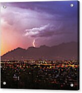 Lightning Bolt Over The Santa Catalina Mountains And Tucson, Arizona Acrylic Print