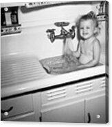 Little Girl Taking Bath In Kichen Sink Acrylic Print