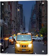 Manhattan Taxi On A Rainy Day Acrylic Print
