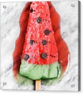 Melting Watermelon Popsicle On Marble Acrylic Print