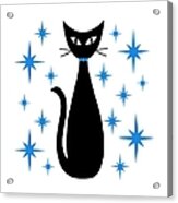 Mid Century Cat With Blue Starbursts Acrylic Print