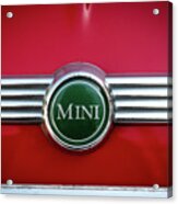 Mini Cooper Car Logo On Red Surface Acrylic Print