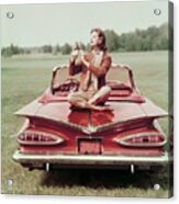 Model Sitting On A Chevrolet Convertible Acrylic Print