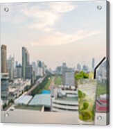 Mojito Cocktail On Table In Rooftop Bar Acrylic Print