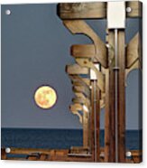 Moonrise At Kitty Hawk Pier 2871 Acrylic Print