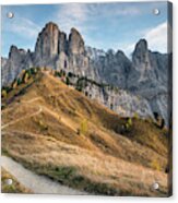 Mountain Landscape Of The Picturesque Dolomites At Passo Gardena Acrylic Print