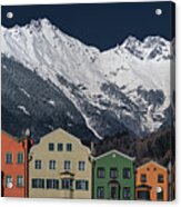 Mountain Peaks Topping The Roofs Of Old Acrylic Print