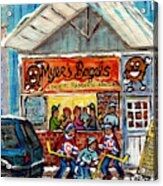 Myer's Bagel Cafe Burlington Vermont Bakery Painting Hockey Art Winter Scene C Spandau Resto Artist Acrylic Print