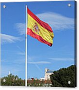 National Flag Of Spain At Plaza De Colon In Madrid Acrylic Print