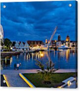 Night Panorama Of Gdansk Harbor And Motlawa River Acrylic Print