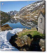 Norwegian Mountain Lake With Cabins Acrylic Print