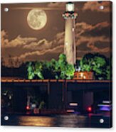 November 2018 Fullmoon Rise Jupiter Florida Lighthouse Acrylic Print