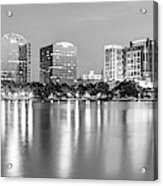 Orlando Skyline Panoramic From Lake Eola Park - Monochrome Acrylic Print