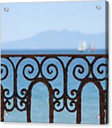 Ornate Ironwork Railing With Ocean View Acrylic Print