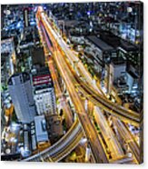 Osaka Skyline At Night With Highway Acrylic Print