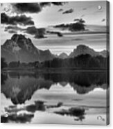 Oxbow Bend Autumn Sunset Panorama Black And White Acrylic Print
