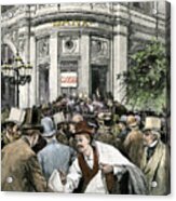 Panic Of Bank Customers Rushing To Collect Their Money During A Financial Crisis In The United States, 19th Century Colourful Engraving Of The 19th Century Acrylic Print