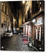 Pizzeria In Abandoned Street At Night In Rome In Italy Acrylic Print