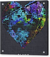 Plano Texas City Heart Street Map Love Dark Mode Acrylic Print