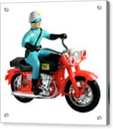 Policeman On Red Motorcycle Acrylic Print