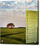 Portal - Nd Wheat Field Composite With Weathered Door From An Abandoned Homestead Acrylic Print