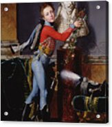 Portrait Of Edouard Cesar De Laborde Bedecking His Father's Bust With Flowers, 1817 Acrylic Print