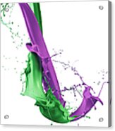 Purple And Green Paint Splash In Air Acrylic Print