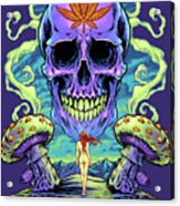 Purple Cannabis Skull With Mushrooms Acrylic Print